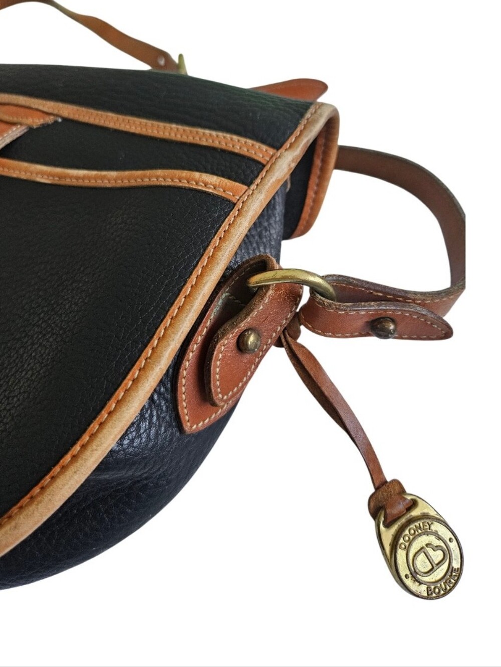 Dooney & Bourke Vintage Leather Crossbody Saddle Bag in Black and Brown - Picture 4 of 13